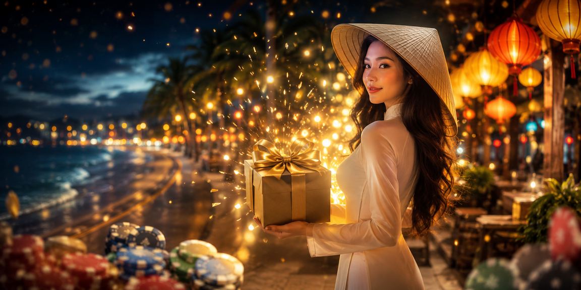 Người dùng Hội An truy cập km888 với điện thoại dưới bóng nón lá truyền thống
